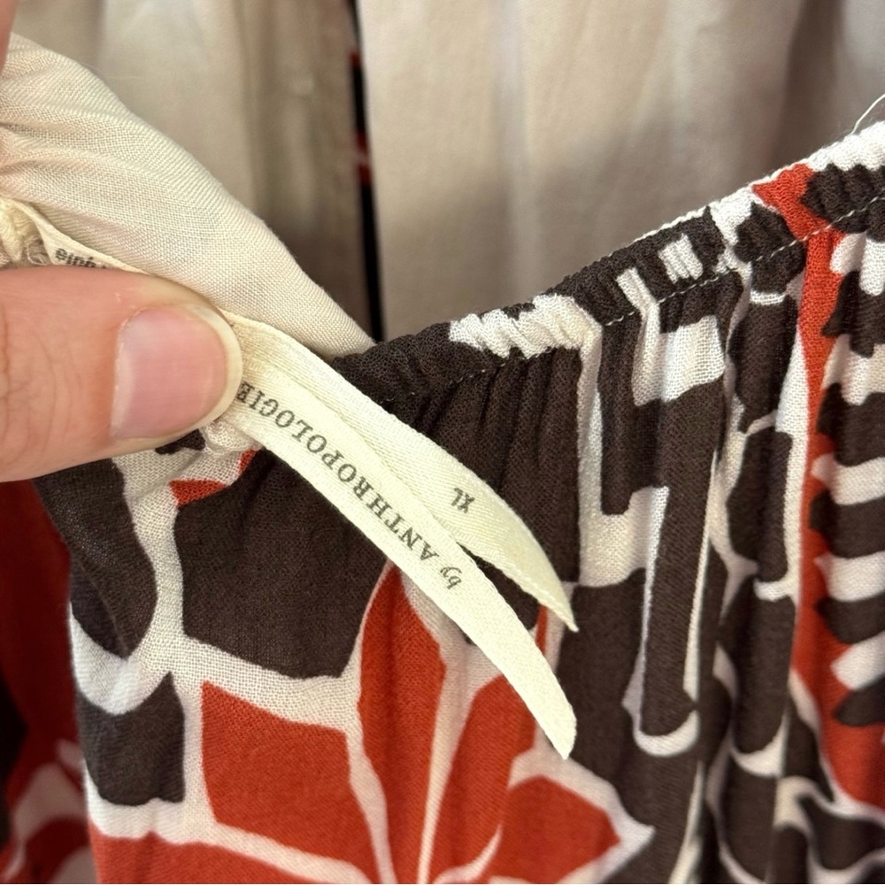 By Anthropologie XL Tiered Maxi Dress Red Pattern Short Sleeve V-Neck‎ Buttons - Picture 10 of 15